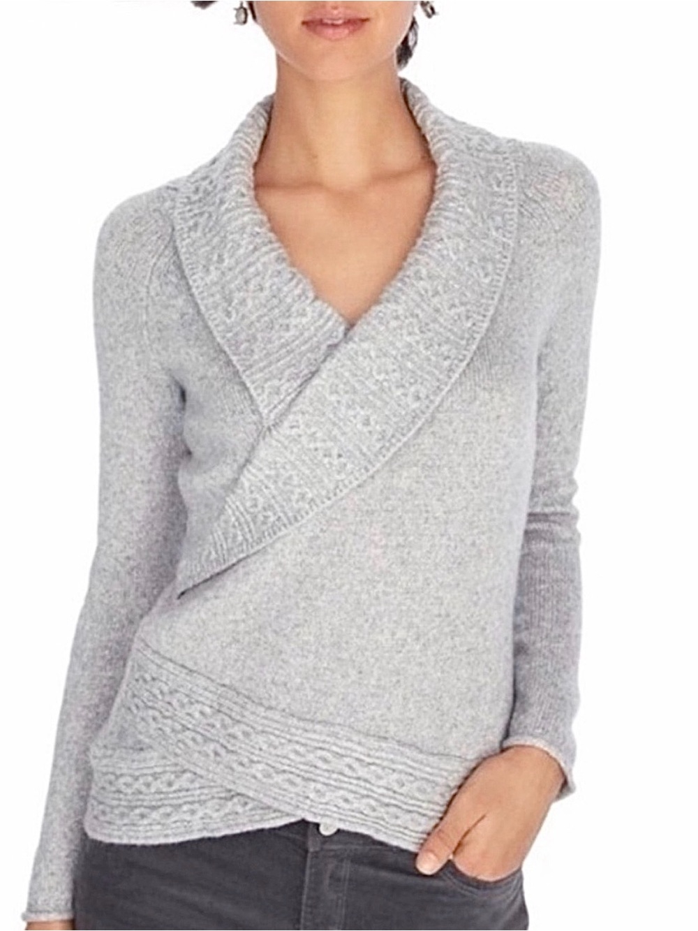 NWT White House Black Market Soft Wrap Shawl-Collar Sweater in Light Gray Sz M